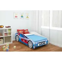 ACMA Jugendbett Kinderbett Auto-Bett Junior Cars Bett Komplett-Set mit Matratze, Lattenrostund Rausfallschutz 140x70 cm - CAR-2 + NAME