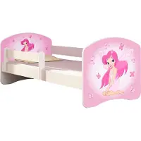 ACMA Jugendbett Kinderbett Junior-Bett Komplett-Set mit Matratze Lattenrost und Rausfallschutz Weiß 07 Rosa Fee 180x80