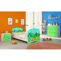 ACMA I Jugendbett Kinderbett Junior-Bett Komplett-Set mit Matratze Lattenrost Weiß 30 Dino 160x80