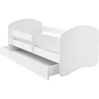 ACMA II Jugendbett Kinderbett Junior-Bett Komplett-Set mit Matratze Lattenrost und Rausfallschutz Weiß / Weiß II 140x70 cm + Bettkasten
