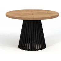 Dekori.Interiors Runder Esstisch Schwarz DOVER 100/150 cm ausziehbar für Esszimmer, Eiche Craft Golden mit Lamellen – Industrial/Loft