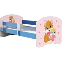 ACMA Jugendbett Kinderbett Junior-Bett Komplett-Set mit Matratze Lattenrost und Rausfallschutz Blau 33 Miezekatzen 140x70
