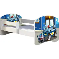 ACMA Jugendbett Kinderbett Junior-Bett Komplett-Set mit Matratze Lattenrost und Rausfallschutz Weiß 38 Polizei 160x80
