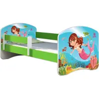 ACMA Jugendbett Kinderbett Junior-Bett Komplett-Set mit Matratze Lattenrost und Rausfallschutz Grün 09 Meerjungfrau 160x80