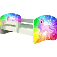 ACMA Jugendbett Kinderbett Junior-Bett Komplett-Set mit Matratze Lattenrost und Rausfallschutz Weiß 18 Pony Regenbogen 160x80