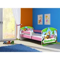 ACMA Jugendbett Kinderbett Junior-Bett Komplett-Set mit Matratze Lattenrost und Rausfallschutz Rosa 01 Zoo Name 160x80