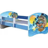 ACMA Jugendbett Kinderbett Junior-Bett Komplett-Set mit Matratze Lattenrost und Rausfallschutz Blau 21 Piraten 160x80