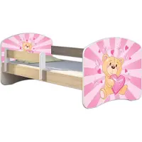 ACMA Jugendbett Kinderbett Junior-Bett Komplett-Set mit Matratze Lattenrost und Rausfallschutz Sonoma 10 Teddybär 140x70
