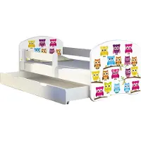 ACMA Jugendbett Kinderbett Junior-Bett Komplett-Set mit Matratze Lattenrost und Rausfallschutz Weiß 31 Eule 160x80 + Bettkasten