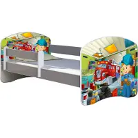 ACMA Jugendbett Kinderbett Junior-Bett Komplett-Set mit Matratze Lattenrost und Rausfallschutz Grau 45 Mechaniker 140x70