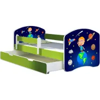 ACMA Jugendbett Kinderbett Junior-Bett Komplett-Set mit Matratze Lattenrost und Rausfallschutz Grün 22 Kosmos 140x70 + Bettkasten