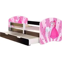 ACMA Jugendbett Kinderbett Junior-Bett Komplett-Set mit Matratze Lattenrost und Rausfallschutz Wenge 08 Princess 140x70 + Bettkasten
