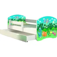 ACMA Jugendbett Kinderbett Junior-Bett Komplett-Set mit Matratze Lattenrost und Rausfallschutz Weiß 30 Dino 160x80 + Bettkasten