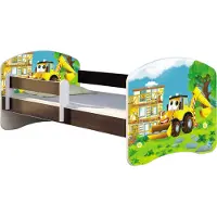 ACMA Jugendbett Kinderbett Junior-Bett Komplett-Set mit Matratze Lattenrost und Rausfallschutz Wenge 20 Bagger 180x80