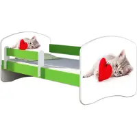 ACMA Jugendbett Kinderbett Junior-Bett Komplett-Set mit Matratze Lattenrost und Rausfallschutz Grün 40 Katze mit Herz 180x80