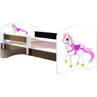 ACMA Jugendbett Kinderbett Junior-Bett Komplett-Set mit Matratze Lattenrost und Rausfallschutz Wenge 43 Kleines Pferd 140x70