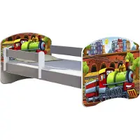 ACMA Jugendbett Kinderbett Junior-Bett Komplett-Set mit Matratze Lattenrost und Rausfallschutz Grau 44 Lokomotive 160x80