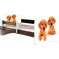 ACMA Jugendbett Kinderbett Junior-Bett Komplett-Set mit Matratze Lattenrost und Rausfallschutz Wenge 39 Welpen 140x70
