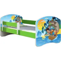 ACMA Jugendbett Kinderbett Junior-Bett Komplett-Set mit Matratze Lattenrost und Rausfallschutz Grün 21 Piraten 140x70