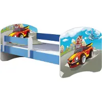 ACMA Jugendbett Kinderbett Junior-Bett Komplett-Set mit Matratze Lattenrost und Rausfallschutz Blau 03 Racing Car 140x70