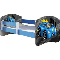 ACMA Jugendbett Kinderbett Junior-Bett Komplett-Set mit Matratze Lattenrost und Rausfallschutz Blau 04 Rote Auto 140x70
