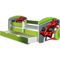 ACMA Jugendbett Kinderbett Junior-Bett Komplett-Set mit Matratze Lattenrost und Rausfallschutz Grün 06 Formel 1 140x70 + Bettkasten