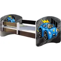 ACMA Jugendbett Kinderbett Junior-Bett Komplett-Set mit Matratze Lattenrost und Rausfallschutz Wenge 04 Rote Auto 140x70