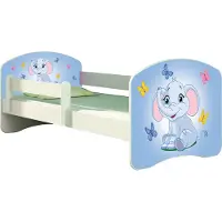 ACMA Jugendbett Kinderbett Junior-Bett Komplett-Set mit Matratze Lattenrost und Rausfallschutz Weiß 26 Elefant 140x70