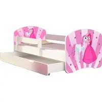 ACMA Jugendbett Kinderbett Junior-Bett Komplett-Set mit Matratze Lattenrost und Rausfallschutz Weiß 08 Princess 180x80 + Bettkasten