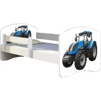 ACMA Jugendbett Kinderbett Junior-Bett Komplett-Set mit Matratze Lattenrost und Rausfallschutz Weiß 42 Traktor 140x70