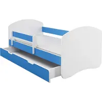 ACMA II Jugendbett Kinderbett 180 x 80 Junior-Bett Komplett-Set mit Matratze Lattenrost und Rausfallschutz Weiß / Blau , mit Bettkasten, Kinderzimmer