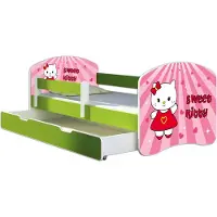 ACMA Jugendbett Kinderbett Junior-Bett Komplett-Set mit Matratze Lattenrost und Rausfallschutz Grün 15 Sweet Kitty 180x80 + Bettkasten