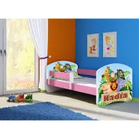 ACMA Jugendbett Kinderbett Junior-Bett Komplett-Set mit Matratze Lattenrost und Rausfallschutz Rosa 02 Animals Name 180x80