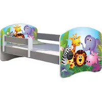 ACMA Jugendbett Kinderbett Junior-Bett Komplett-Set mit Matratze Lattenrost und Rausfallschutz Grau 01 Zoo 160x80
