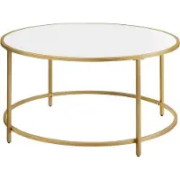 OEM Salontafel mit Metallrahmen - Runde Theetafel - Essplatz - Stahl - Weiss/Gold