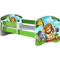 ACMA Jugendbett Kinderbett Junior-Bett Komplett-Set mit Matratze Lattenrost und Rausfallschutz Grün 02 Animals 140x70
