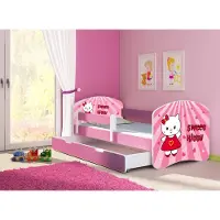 ACMA Jugendbett Kinderbett Junior-Bett Komplett-Set mit Matratze Lattenrost und Rausfallschutz Rosa 15 Sweet Kitty 180x80 + Bettkasten