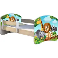 ACMA Jugendbett Kinderbett Junior-Bett Komplett-Set mit Matratze Lattenrost und Rausfallschutz Sonoma 02 Animals 180x80