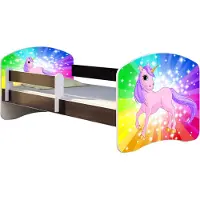 ACMA Jugendbett Kinderbett Junior-Bett Komplett-Set mit Matratze Lattenrost und Rausfallschutz Wenge 18 Pony Regenbogen 180x80