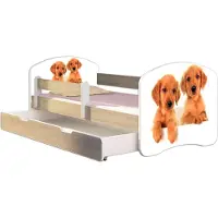 ACMA Jugendbett Kinderbett Junior-Bett Komplett-Set mit Matratze Lattenrost und Rausfallschutz Sonoma 39 Welpen 160x80 + Bettkasten