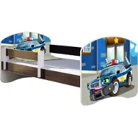 ACMA Jugendbett Kinderbett Junior-Bett Komplett-Set mit Matratze Lattenrost und Rausfallschutz Wenge 38 Polizei 180x80