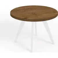 Dekori.Interiors Runder ausziehbarer Esstisch Weiß LORA 90/190 cm, Eiche Lefkas Dunkel mit Buchenholzgestell – Skandi, Loft