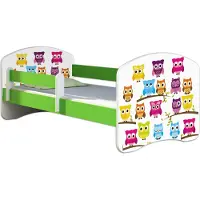 ACMA Jugendbett Kinderbett Junior-Bett Komplett-Set mit Matratze Lattenrost und Rausfallschutz Grün 31 Eule 140x70