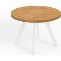 Dekori.Interiors Runder ausziehbarer Esstisch Weiß LORA 90/140 cm, Eiche Lancelot mit Buchenholzgestell – Skandi, Loft