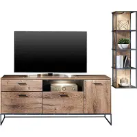 Lomadox TV-Media Wohnwand MINNEAPOLIS-55 im Industrial-Design in Haveleiche Cognac mit Matera anthrazit, B/H/T ca: 240/165/48 cm