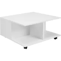 OEM Wohnzimmertisch - Wohnzimmertisch mit 2 Schubladen & Rädern - Tisch mit 2 Fächern - Weiß - 70x70 cm