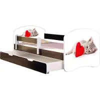 ACMA Jugendbett Kinderbett Junior-Bett Komplett-Set mit Matratze Lattenrost und Rausfallschutz Wenge 40 Katze mit Herz 180x80 + Bettkasten