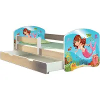 ACMA Jugendbett Kinderbett Junior-Bett Komplett-Set mit Matratze Lattenrost und Rausfallschutz Sonoma 09 Meerjungfrau 180x80 + Bettkasten