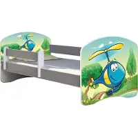ACMA Jugendbett Kinderbett Junior-Bett Komplett-Set mit Matratze Lattenrost und Rausfallschutz Grau 35 Hubschrauber 160x80