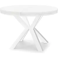 Dekori.Interiors Ausziehbarer runder Esstisch Weiß RAL 120/220 cm mit Ring-Gestell – Loft, rustikal